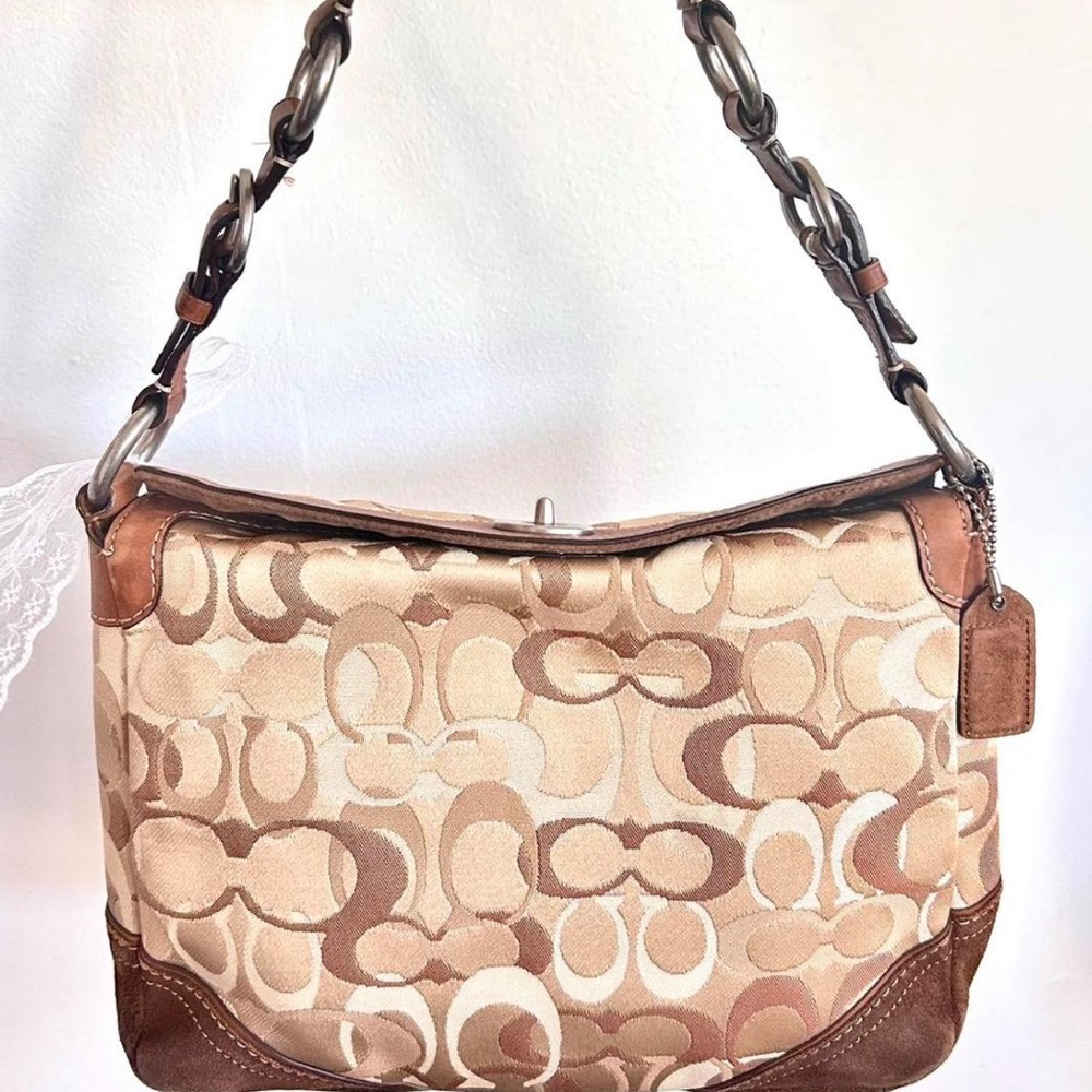 Coach Beige and Brown Signature Shoulder Bag